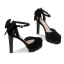 Mode Noire Soirée Daim Sandales Femme 2021 Cuir Bride Cheville Noeud 11 cm Talons Épais À Bout Rond Sandales Talons Hauts