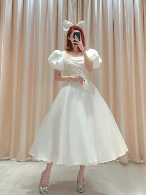 Vintage / Originale Charmant Bordeaux Robe De Bal 2021 Bretelles croisées Noeud Longue Satin Encolure Carrée Promo Manches Courtes Robe De Ceremonie Princesse