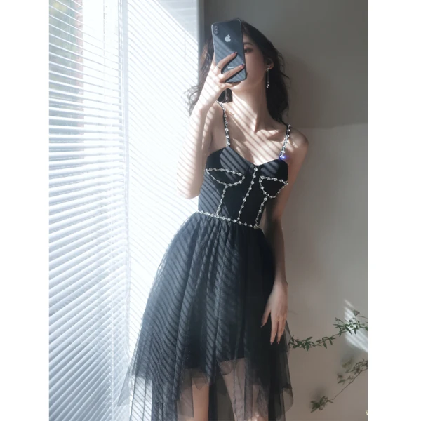 Sexy Black Rhinestone Short Cocktail Dresses Party Dresses 2021 A-Line Princess Straps Sexy Black Rhinestone Short Cocktail Dresses Party Dresses 2021 A-Line Princess Straps