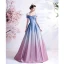 Fashion Gradient-Color Sky Blue Glitter Prom Dresses 2021 A-Line / Princess Off-The-Shoulder Short Sleeve Backless Bow Floor-Length / Long Prom Formal Dresses