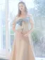 Fashion Champagne Bow Graduation Dresses 2021 A-Line / Princess Homecoming Off-The-Shoulder Short Sleeve Backless Tea-length Formal Dresses