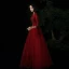 Charming Red Evening Dresses  2021 A-Line / Princess V-Neck Beading Sequins Lace Flower 3/4 Sleeve Floor-Length / Long Evening Party Formal Dresses