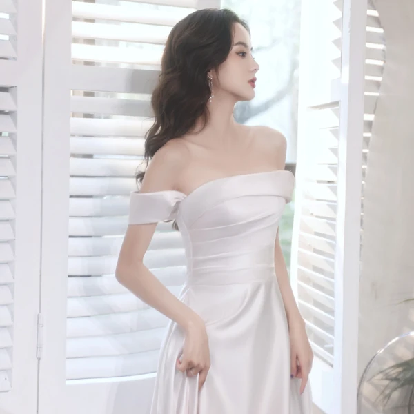 Chic / Beautiful Gradient-Color Blushing Pink Satin Prom Dresses 2021 A-Line / Princess Off-The-Shoulder Short Sleeve Backless Floor-Length / Long Evening Party Formal Dresses