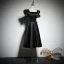 Modest / Simple Black Homecoming Graduation Dresses Little Black Dress 2021 A-Line / Princess Square Neckline Short Sleeve Backless Tea-length Formal Dresses