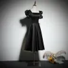 Modest / Simple Black Homecoming Graduation Dresses Little Black Dress 2021 A-Line / Princess Square Neckline Short Sleeve Backless Tea-length Formal Dresses
