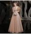 Vintage / Retro Gold Prom Dresses 2021 A-Line / Princess High Neck Beading Appliques Lace Flower Short Sleeve Backless Floor-Length / Long Prom Formal Dresses