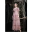 Charmant Rose Sombre Volants Glitter Robe De Bal 2021 Princesse Encolure Carrée Paillettes Manches Courtes Dos Nu Longue Tulle Promo Robe De Ceremonie