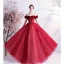 Vintage / Retro Burgundy Prom Dresses 2021 A-Line / Princess Ruffle Off-The-Shoulder Beading Crystal Rhinestone Short Sleeve Backless Floor-Length / Long Prom Formal Dresses