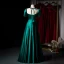 Vintage / Retro Dark Green Satin Prom Dresses 2021 A-Line / Princess Scoop Neck Short Sleeve Backless Bow Floor-Length / Long Prom Formal Dresses