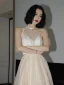 Fashion Champagne Prom Dresses 2021 A-Line / Princess Scoop Neck Sash Sleeveless Tea-length Prom Formal Dresses