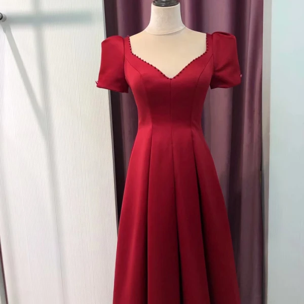 Vintage / Retro Dusky Pink Prom Dresses 2021 A-Line / Princess V-Neck Pearl Rhinestone Short Sleeve Backless Floor-Length / Long Prom Formal Dresses