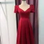 Vintage / Retro Dusky Pink Prom Dresses 2021 A-Line / Princess V-Neck Pearl Rhinestone Short Sleeve Backless Floor-Length / Long Prom Formal Dresses