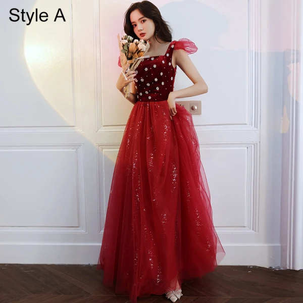 Vintage / Retro Red Pearl Sequins Prom Dresses 2021 A-Line / Princess Square Neckline Short Sleeve Backless Floor-Length / Long Prom Formal Dresses