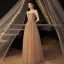Modern / Fashion Champagne Beading Prom Dresses 2021 A-Line / Princess Spaghetti Straps Sleeveless Backless Floor-Length / Long Prom Formal Dresses