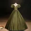 Vintage Klee Grün Satin Ballkleider 2023 Ballkleid V-Ausschnitt Geschwollenes Kurze Ärmel Rückenfreies Lange Festliche Kleider