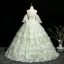 Elegant Sage Green Lace Flower Appliques Prom Dresses 2025 Ball Gown Scoop Neck Short Sleeve Backless Floor-Length / Long Prom Formal Dresses