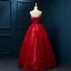 Chinese style Red Wedding Dresses 2019 A-Line / Princess Strapless Appliques Lace Flower Beading Pearl Sleeveless Backless Floor-Length / Long