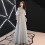 Elegant Pearl Pink Evening Dresses  2019 A-Line / Princess Scoop Neck Ruffle Sash Short Sleeve Backless Floor-Length / Long Formal Dresses