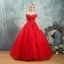 Elegant Red Wedding Dresses 2019 Ball Gown Off-The-Shoulder Beading Crystal Flower Lace Short Sleeve Backless Floor-Length / Long