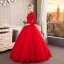 Chinese style Muslim Red Wedding Dresses 2019 Ball Gown High Neck Buttons Bow Lace Flower Sequins 3/4 Sleeve Floor-Length / Long