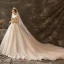 Luxury / Gorgeous Champagne Wedding Dresses 2019 A-Line / Princess Scoop Neck Beading Crystal Lace Flower Sequins Sleeveless Backless Watteau Train Royal Train