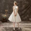 Modest / Simple Ivory Wedding Dresses 2019 A-Line / Princess High Neck Lace Flower Buttons Sleeveless Knee-Length