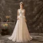 Luxury / Gorgeous Champagne Glitter Wedding Dresses 2019 A-Line / Princess Scoop Neck Beading Lace Flower Sleeveless Court Train