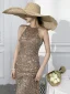 Sparkly Gold Trumpet / Mermaid Evening Dresses  2021 Scoop Neck Sequins Sleeveless Floor-Length / Long Evening Party Formal Dresses