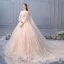 Luxe Champagne Robe De Mariée 2019 Robe Boule Encolure Dégagée Paillettes En Dentelle Fleur 3/4 Manches Dos Nu Royal Train