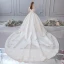 Luxury / Gorgeous Ivory Pierced Wedding Dresses 2019 A-Line / Princess Off-The-Shoulder Beading Sequins Lace Flower Short Sleeve Backless Royal Train