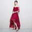 Chic / Belle Bordeaux Robe De Soirée 2018 Princesse En Dentelle Fleur Bretelles Spaghetti Dos Nu 3/4 Manches Asymétrique Robe De Ceremonie
