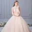 Chic / Beautiful Champagne Wedding Dresses 2019 Ball Gown High Neck Beading Sequins Lace Flower Sleeveless Backless Pearl Floor-Length / Long