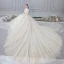 Chic / Belle Champagne Robe De Mariée 2019 Princesse Encolure Dégagée Perlage En Dentelle Fleur 1/2 Manches Cathedral Train
