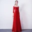 Chic / Beautiful Red Evening Dresses  2019 A-Line / Princess Scoop Neck Appliques Beading Lace Flower 3/4 Sleeve Backless Floor-Length / Long Formal Dresses