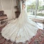 Schöne Champagner Brautkleider / Hochzeitskleider 2019 A Linie Off Shoulder Perlenstickerei Strass Spitze Blumen Kurze Ärmel Rückenfreies Königliche Schleppe