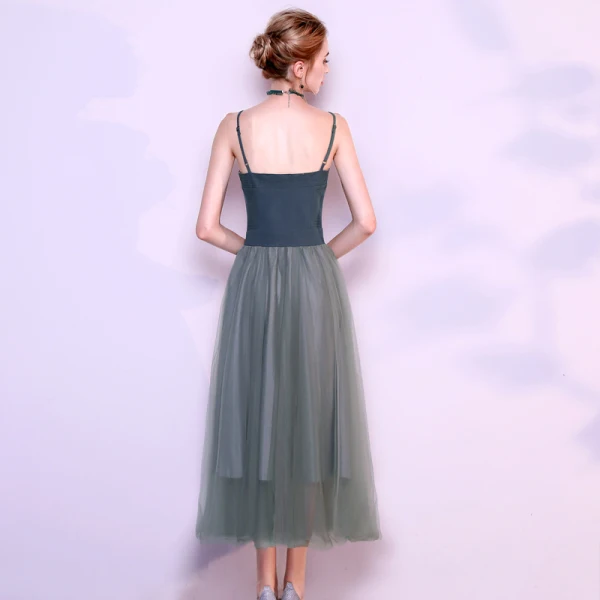 Chic / Belle Bleu D'encre Robe De Soirée 2019 Princesse Bretelles Spaghetti Noeud Sans Manches Dos Nu Thé Longueur Robe De Ceremonie