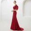 Chic / Belle Couleur Unie Bordeaux Robe De Soirée Trompette / Sirène 2019 V-Cou Dos Nu Perlage Cristal 1/2 Manches Train De Balayage Robe De Ceremonie