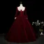 Elegant Burgundy Velvet Bow Prom Dresses 2025 Ball Gown Square Neckline Long Sleeve Backless Floor-Length / Long Formal Dresses