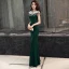 Elegant Dark Green Evening Dresses  2019 Trumpet / Mermaid Scoop Neck Beading Short Sleeve Floor-Length / Long Formal Dresses