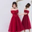 Chic / Beautiful Burgundy Evening Dresses  2019 A-Line / Princess Off-The-Shoulder Beading Crystal Lace Flower Short Sleeve Backless Tea-length Formal Dresses