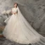 Élégant Champagne Robe De Mariée 2019 Princesse Encolure Dégagée Appliques Cristal En Dentelle Fleur Sans Manches Dos Nu Chapel Train