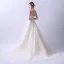Charming Champagne Wedding Dresses 2019 A-Line / Princess V-Neck Beading Lace Flower Bell sleeves Backless Sweep Train