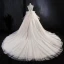 Luxury / Gorgeous Champagne Wedding Dresses 2019 A-Line / Princess V-Neck Glitter Tulle Cascading Ruffles Sleeveless Backless Cathedral Train