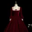 Elegant Burgundy Velvet Bow Prom Dresses 2025 Ball Gown Square Neckline Long Sleeve Backless Floor-Length / Long Formal Dresses