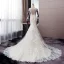 Sexy Champagne Wedding Dresses 2019 Trumpet / Mermaid Scoop Neck Sequins Pearl Lace Flower Long Sleeve Backless Court Train
