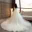 Elegant Ivory Wedding Dresses 2019 A-Line / Princess Scoop Neck Beading Pearl Sequins Lace Flower 3/4 Sleeve Cathedral Train
