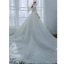 Elegant Ivory Wedding Dresses 2019 A-Line / Princess High Neck Lace Flower Buttons 3/4 Sleeve Chapel Train