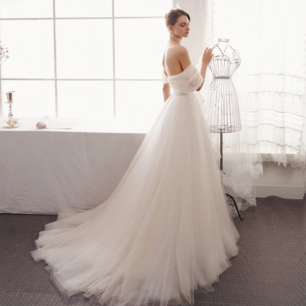 Élégant Champagne Robe De Mariée 2019 Princesse De l'épaule Paillettes En Dentelle Fleur Manches Courtes Dos Nu Train De Balayage