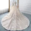 Luxury / Gorgeous Champagne Wedding Dresses 2019 A-Line / Princess V-Neck Sequins Cascading Ruffles Sleeveless Backless Cathedral Train