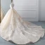 Luxury / Gorgeous Champagne Wedding Dresses 2019 A-Line / Princess High Neck Beading Pearl Crystal Lace Flower Sleeveless Backless Cathedral Train